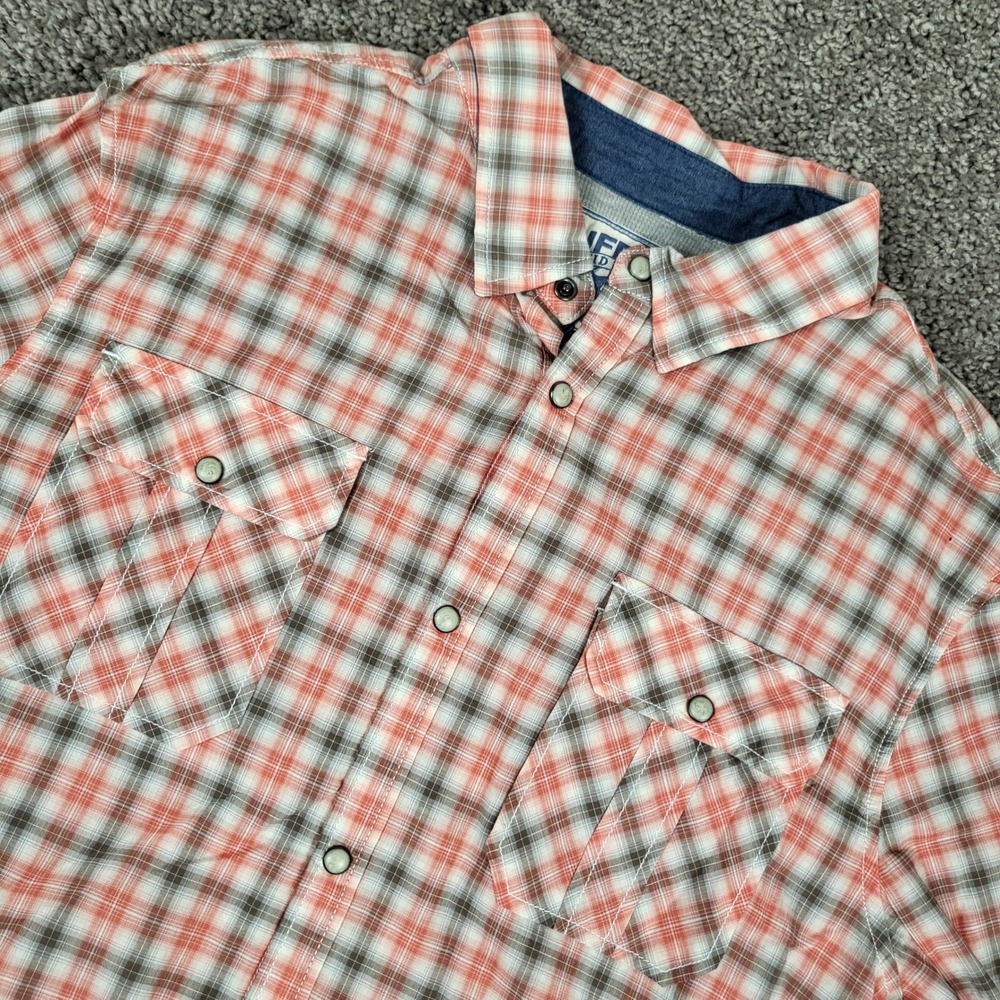 Buffalo Button Down Shirt Mens Large Red Plaid Excellent Elbow Patches Snaps